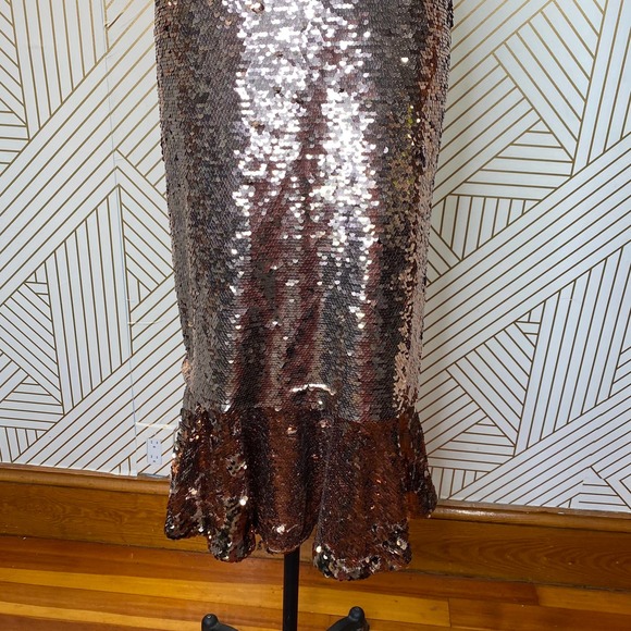 Saloni Aidan Sequin Ruffle Hem Midi Dress Bronze - Picture 4 of 12